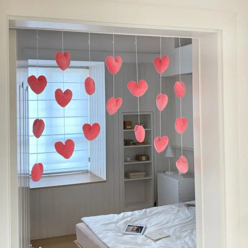 rideau décoration chambre rose clair coeurs forme cœur doux moderne fil blanc fixations transparent