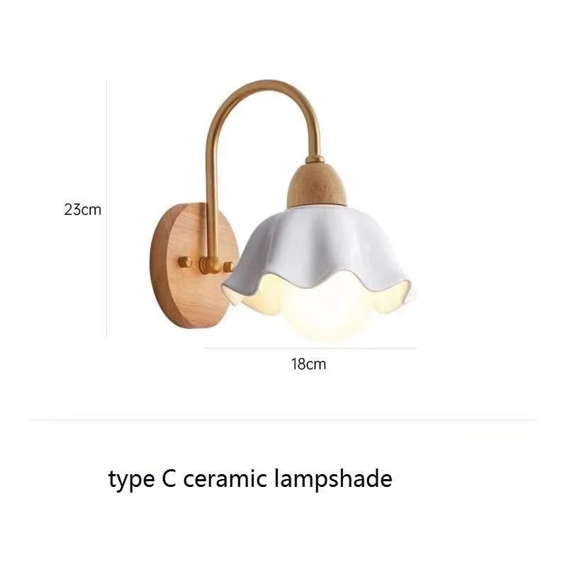 lampe murale bois clair fleur scandinave minimaliste chambre coucher éclairage quotidien led opaque
