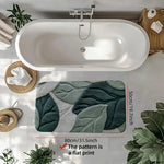 tapis bain vert feuilles moderne antidérapant rapide absorbant coton blanc gris