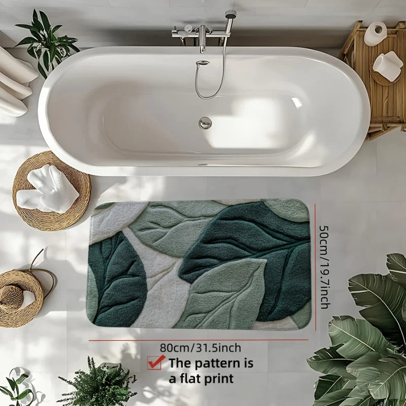 tapis bain vert feuilles moderne antidérapant rapide absorbant coton blanc gris