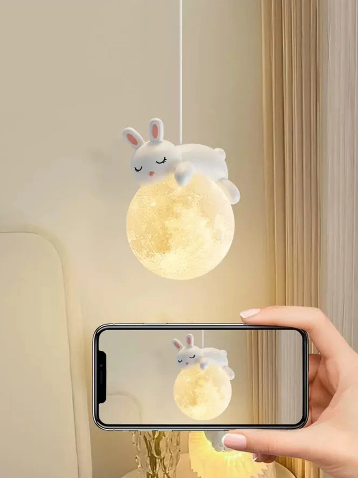 lampe suspendue moderne blanche oiseau lune enfantine texture réfléchissante cordon blanc chambre enfants