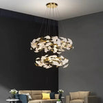 Suspension lumineuse moderne or blanc fleurs stylisées 40 60 80 100 120cm