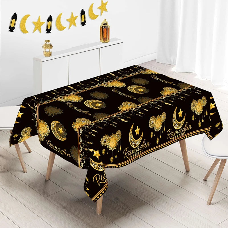 nappe table ramadan islamique motifs dorés étoiles lanternes fleurs İslam deco fête İslamique