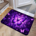 tapis sol moderne violet papillons fleurs bienvenue extérieur résistant polyester