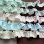 ruban dentelle rose bleu blanc points polka plissé décoratif romantique largeur 3.5cm coton polyester