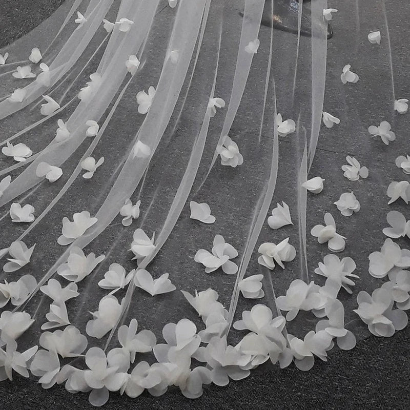 voile mariée blanc fleurs blanches classique clips cheveux cathédrale transparent adult