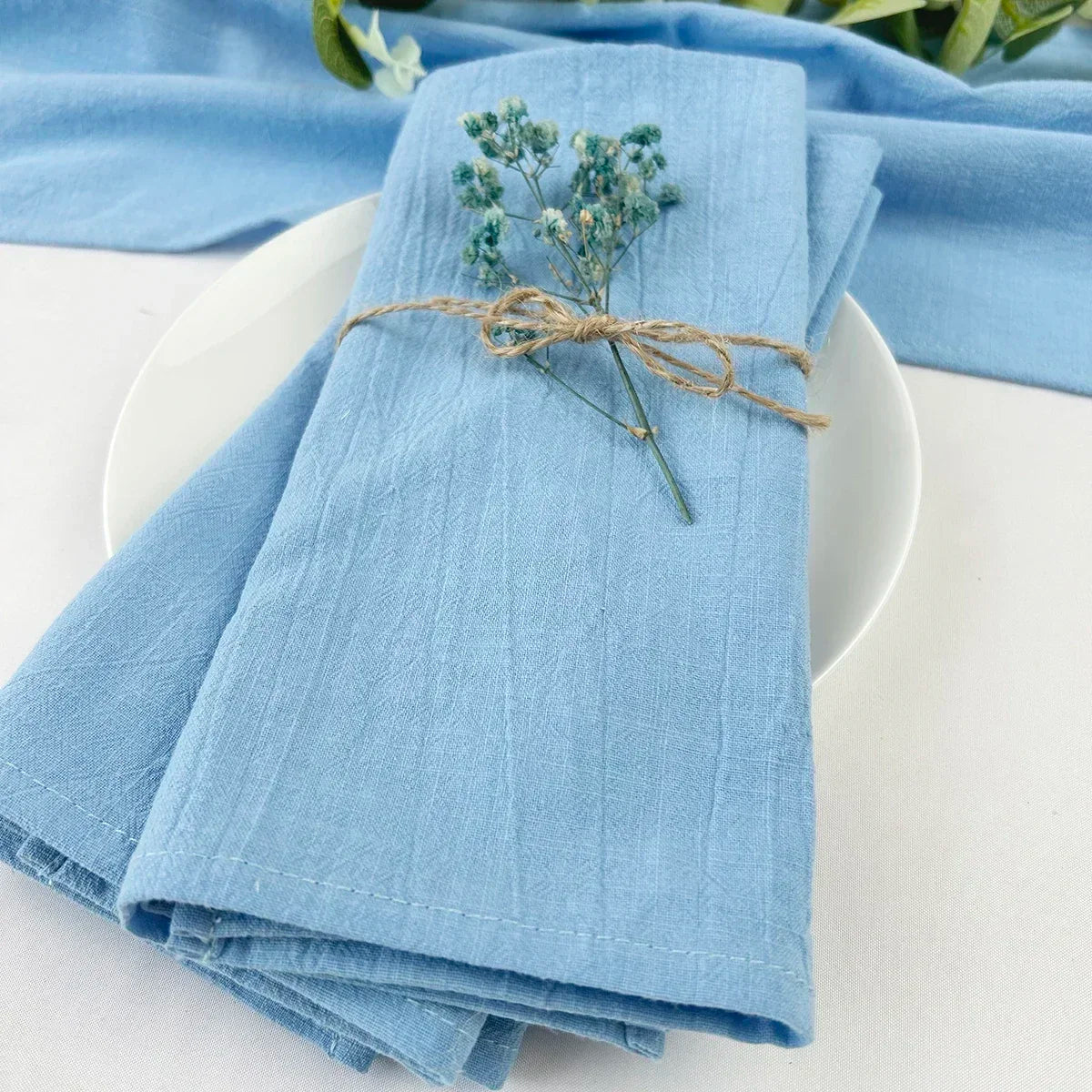 serviettes réutilisables coton vert clair blanc bleu clair vert foncé texture lin naturelle classique