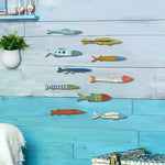 décoration murale artisanale poissons océan bleu vert orange zigzag marin adhésif salle bain maison