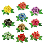 écussons brodés roses feuilles vertes adhésifs couture DIY accessoires création femme variés couleurs
