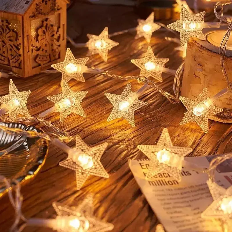 guirlande lumineuse led étoiles blanches dorées décoration noël mariage fête intérieur extérieur clips fixation