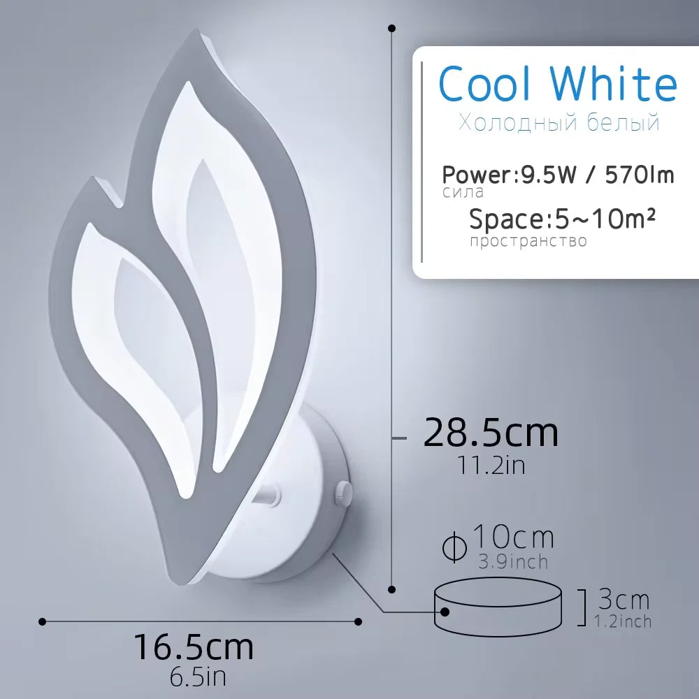 applique murale moderne led blanc feuille stylisée éclairage minimaliste chambre entrée cuisine salon