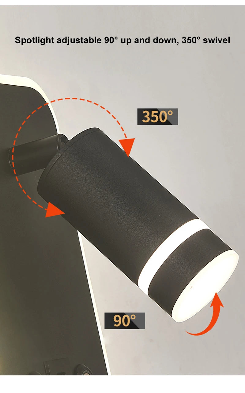 Lampes murales LED modernes prise USB éclairage ambiant noir blanc doré