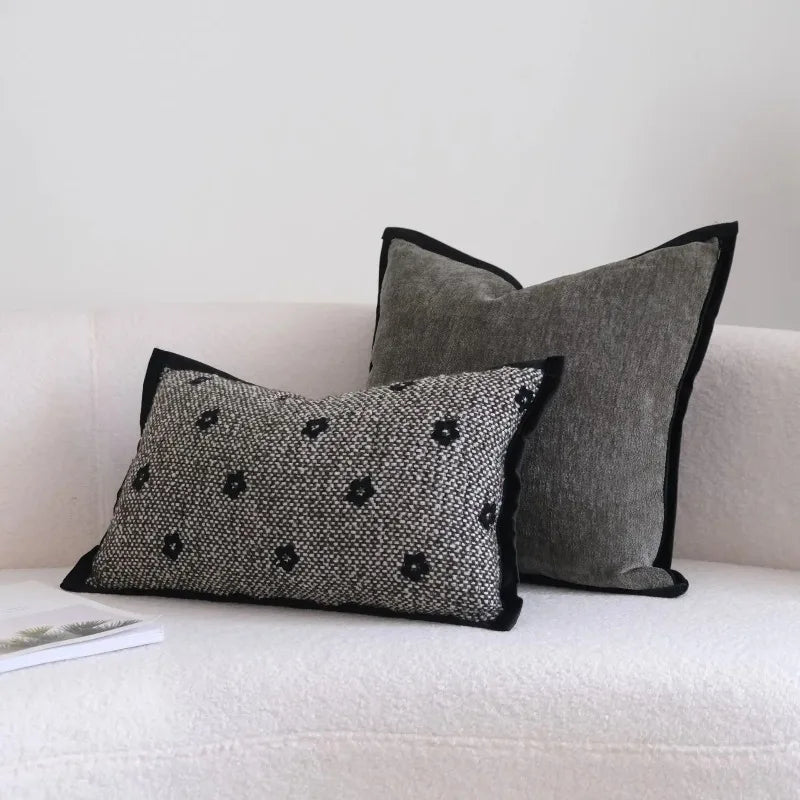 housse coussin polyester motif fleurs noir fond gris nordic contemporain adhésif décoration maison voiture