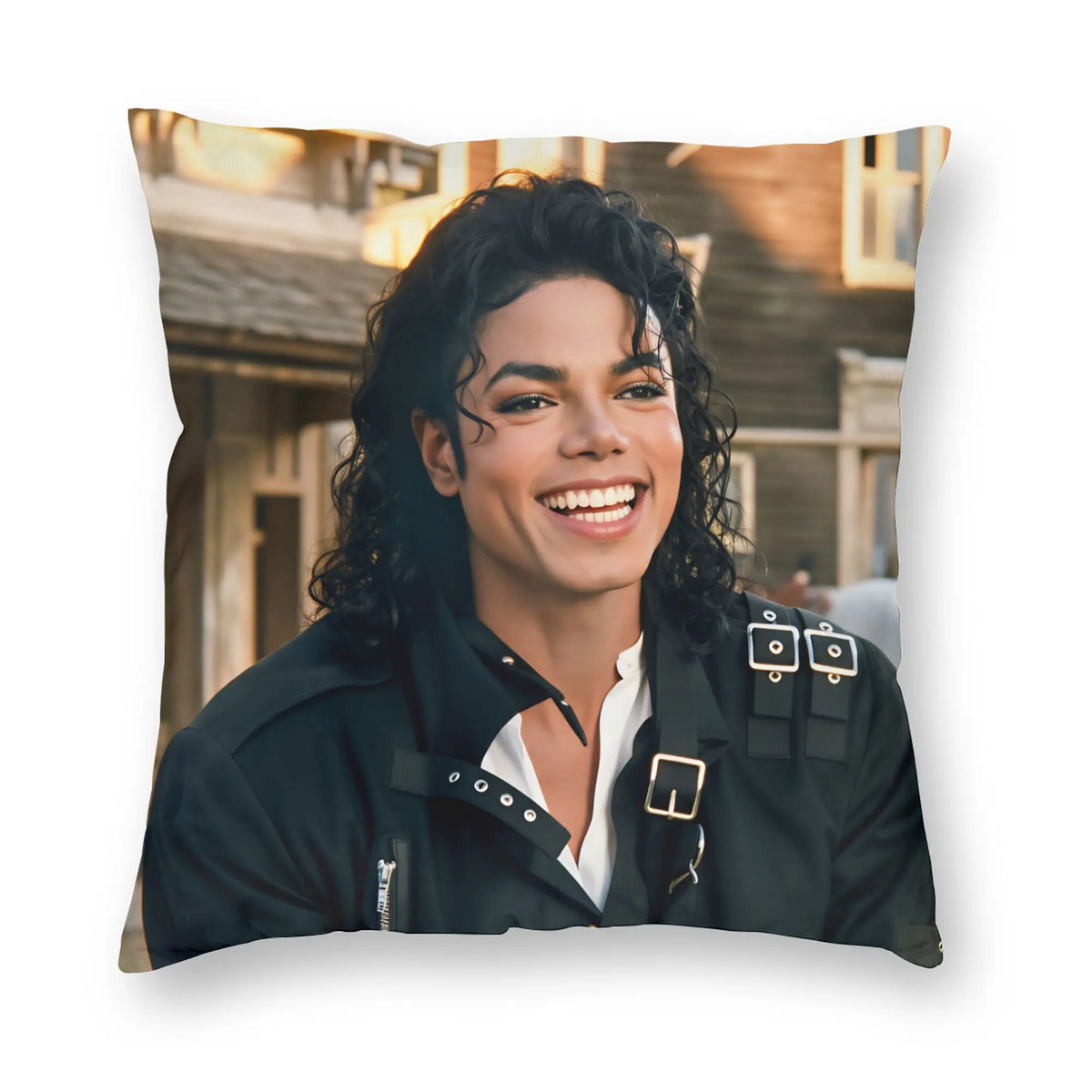 housse coussin imprimé souriant noir moderne zip invisible décoration intérieure lit maison respectueux environnement