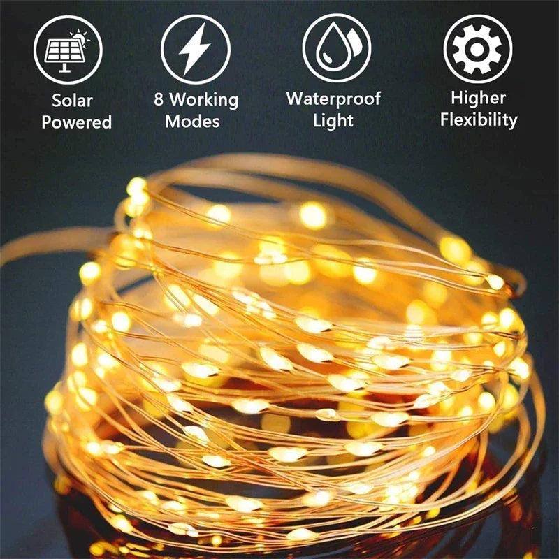 guirlande lumineuse solaire multicolore moderne spikes métalliques panneau solaire diodes led 32m 22m 11m