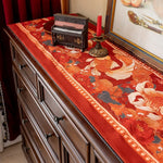 nappe rouge poissons dorés fleurs franges pompons décoration festive asiatique table maison coton polyester