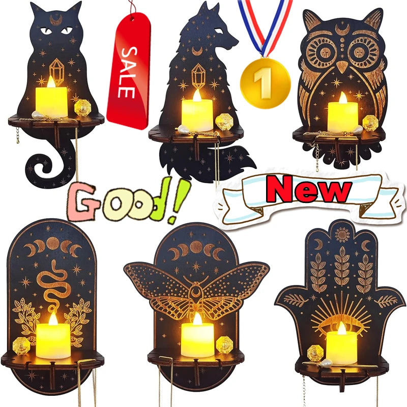 porte candles mural silhouettes animales noir doré bougies pierres semi précieuses artisanal décoration