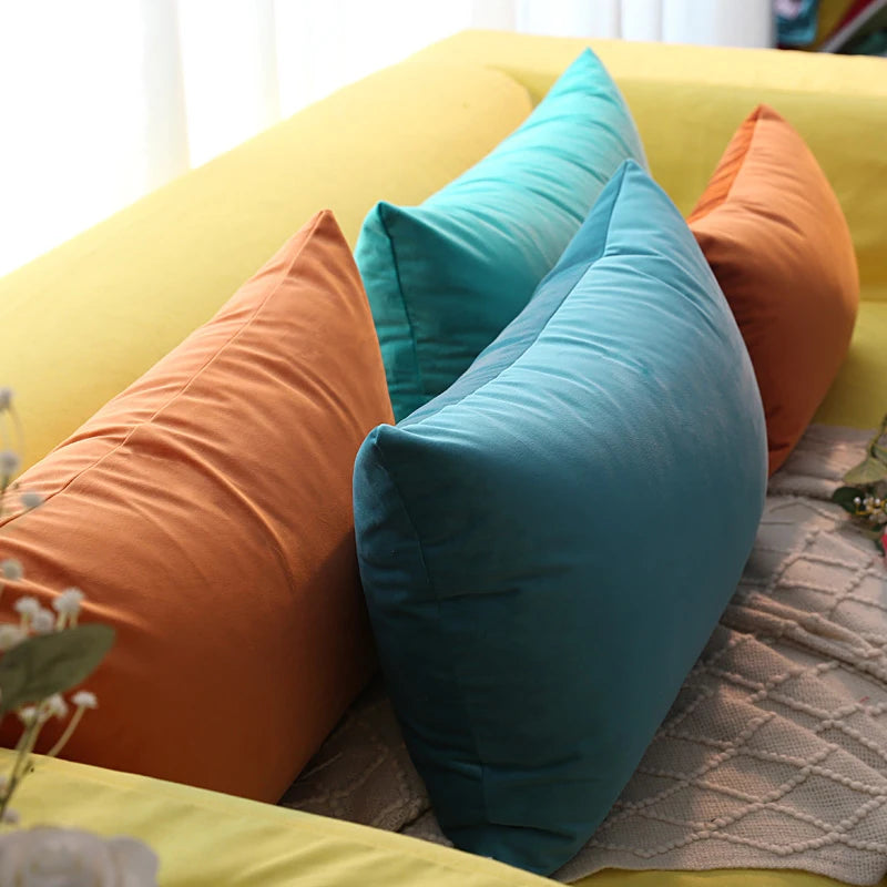 housse velours carrée moderne couleurs vives orange bleu jaune gris fixations
