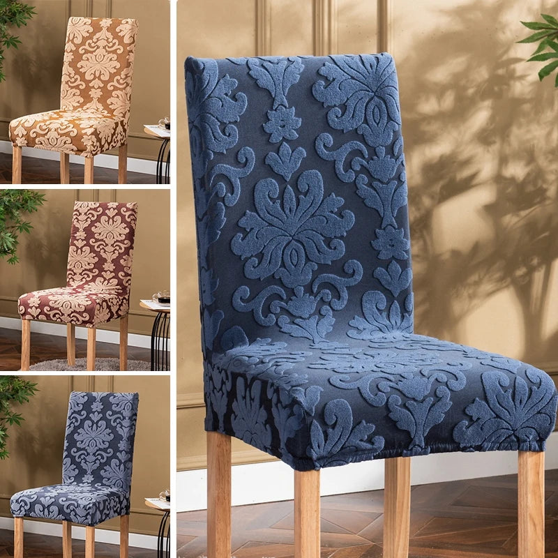 housse chaise bleu marine marron clair floral classique polyester elasthanne