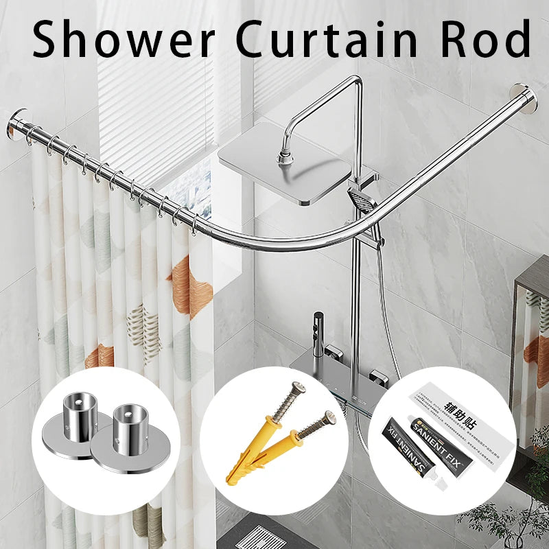 tringle rideau douche acier inoxydable forme moderne opaque motif géométrique blanc argenté