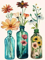 toile peinture fleurs bouteille cadre doré kit débutant peinture numéros moderne art floral relève