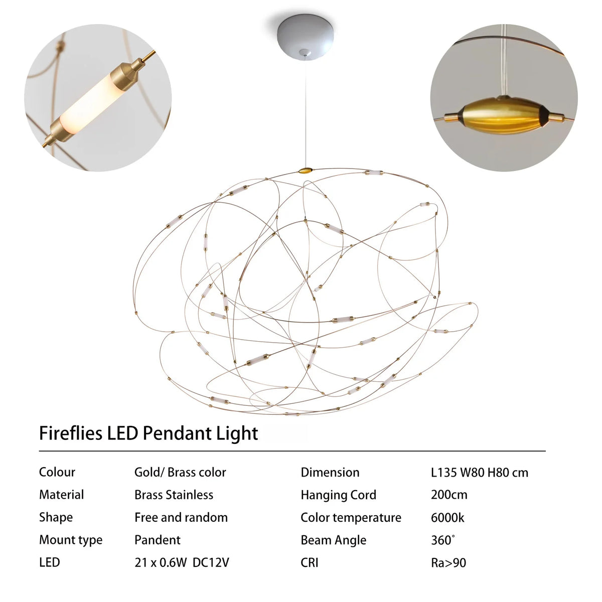 suspension lumineuse contemporaine filigrane doré led opalescente grande salle