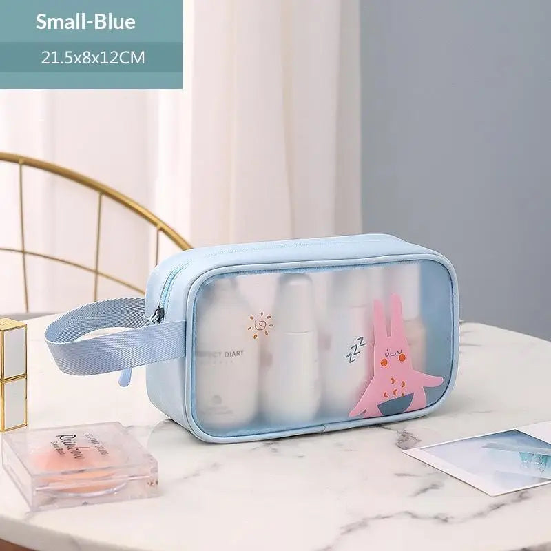 sac toilette transparent rose bleu clair dessins animés moderne enfantin poignée souple flacon lotion