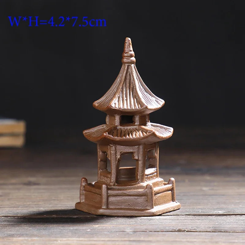 décorations intérieures pagode miniature céramique marron noir feng shui traditionnel oriental architectural details
