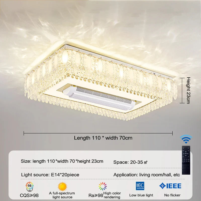 plafonnier led blanc doré cristaux floraux élégant télécommande contemporain lumière salon chambre