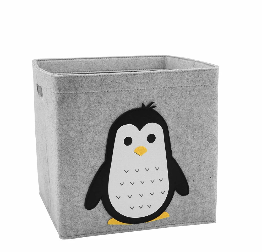 boîte rangement tissu felt pliable animaux motif gris clair enfant jouets vêtements poignées