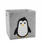 boîte rangement tissu felt pliable animaux motif gris clair enfant jouets vêtements poignées