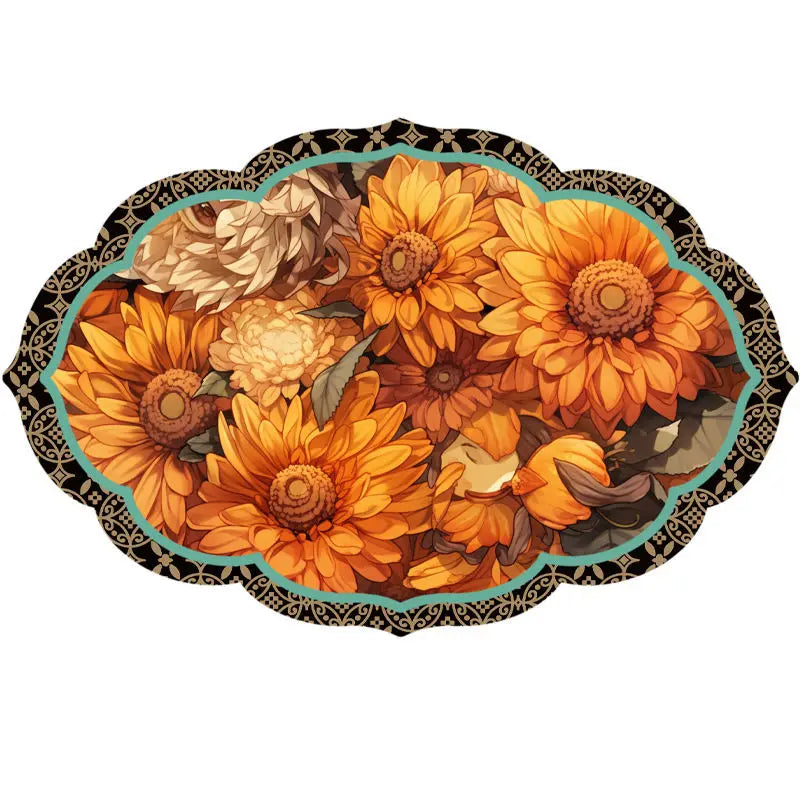 tapis table classique floral couleur bleu foncé rouge orange blanc vert beige