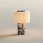 lampe table moderne marbrée rechargeable abat jour textile éclairage tactile variante intensité