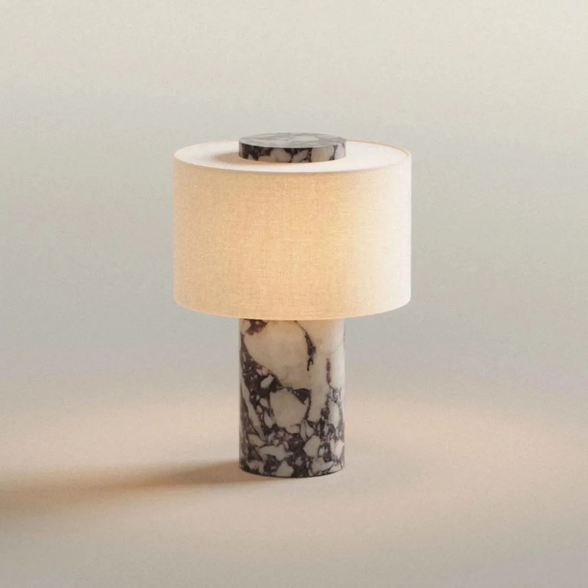 lampe table moderne marbrée rechargeable abat jour textile éclairage tactile variante intensité