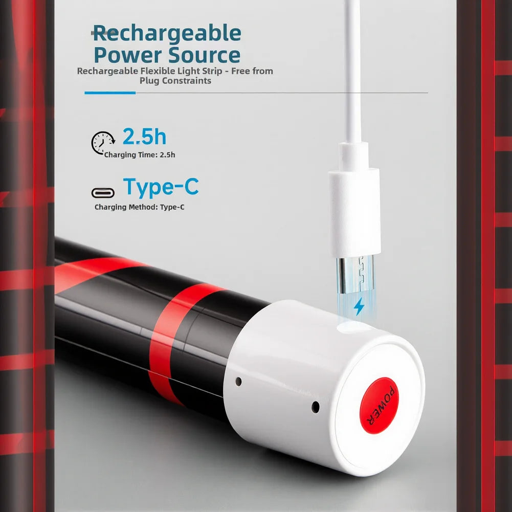 tube lumineux flexible led blanc rayures rouges moderne connecteur usb type rechargeable atelier