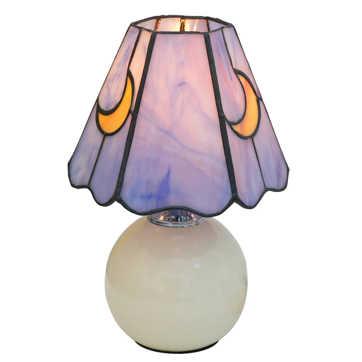 lampe table moderne céramique motif lunes jaunes opacité vitrail e26 blanc chambre salon