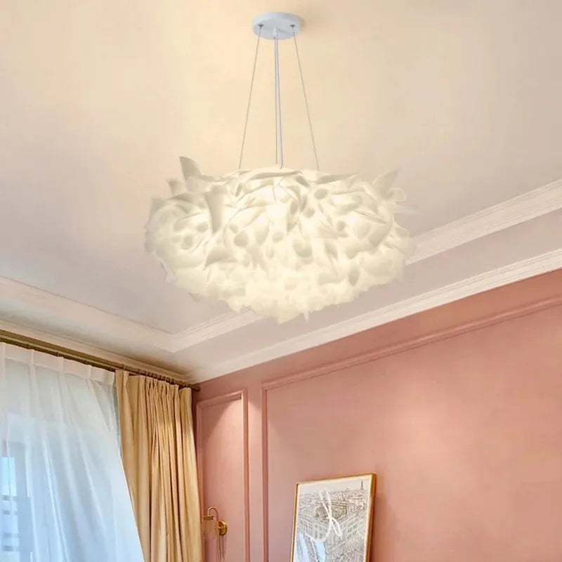 lampe suspendue moderne blanc feuilles papillons fer pvc led télécommande gradation 53cm 75cm