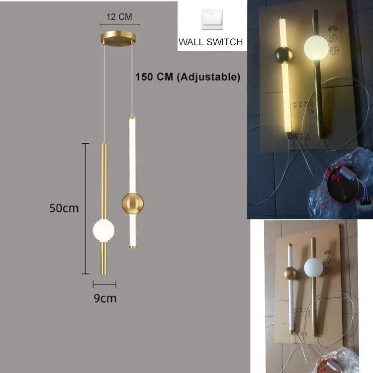 lampe suspendue moderne blanche dorée minimaliste salon chambre éclairage deux sources lumineuses