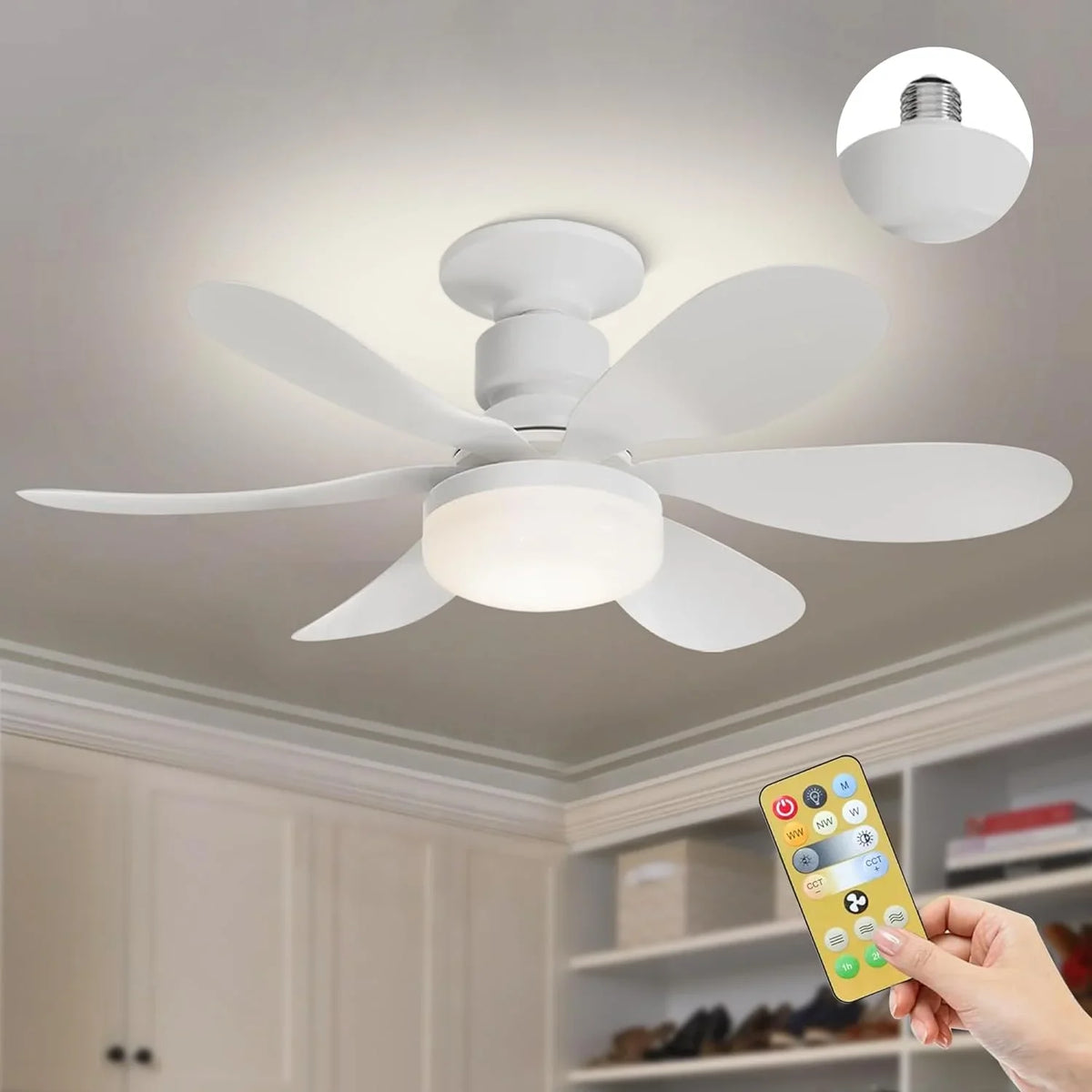 ventilateur led moderne blanc télécommande fixations opaques lisses pieces rechange ailettes