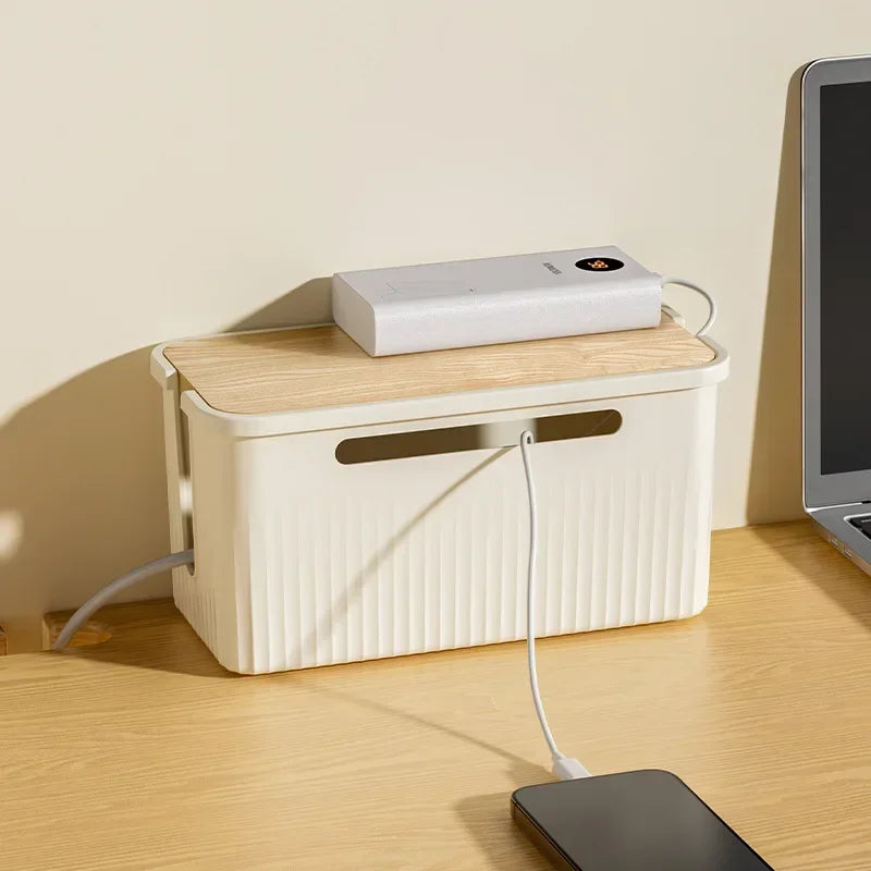 boîte rangement cordon alimentation blanc rayures moderne grande petite