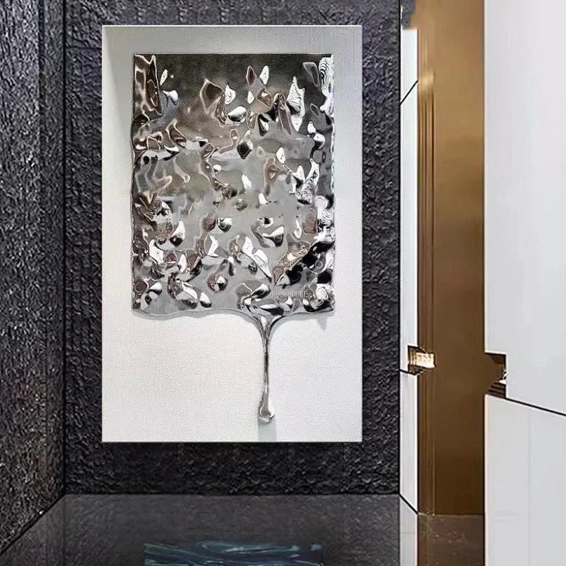 Décoration murale artistique en métal gris clair pour salon