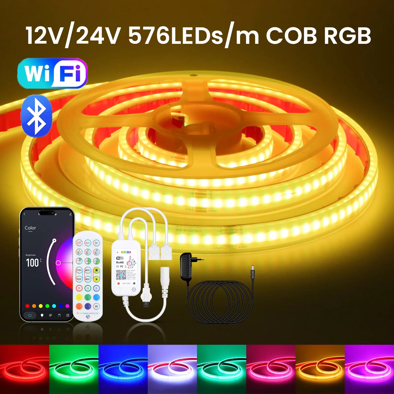 Bande LED COB 576 diodes/mètre éclairage homogène