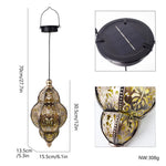 lampe suspendue dorée artisanale plaque solaire chaîne ajourée extérieur jardin traditionnelle