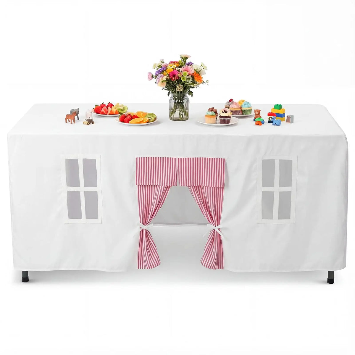 nappes enfants tente rose blanche bleu marine rayures fenêtres motifs floraux imperméables