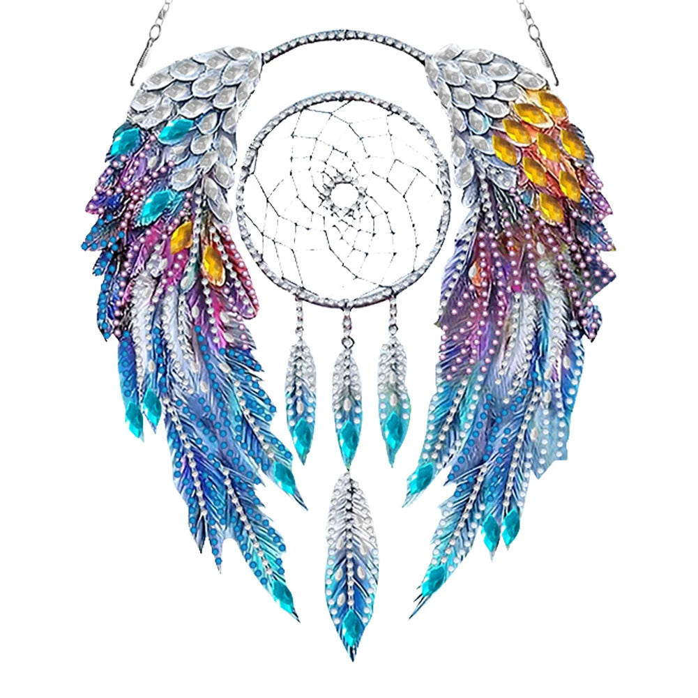 attrape rêves boho plumes fleurs violet bleu rose or pendaison décoration intérieure artisanal