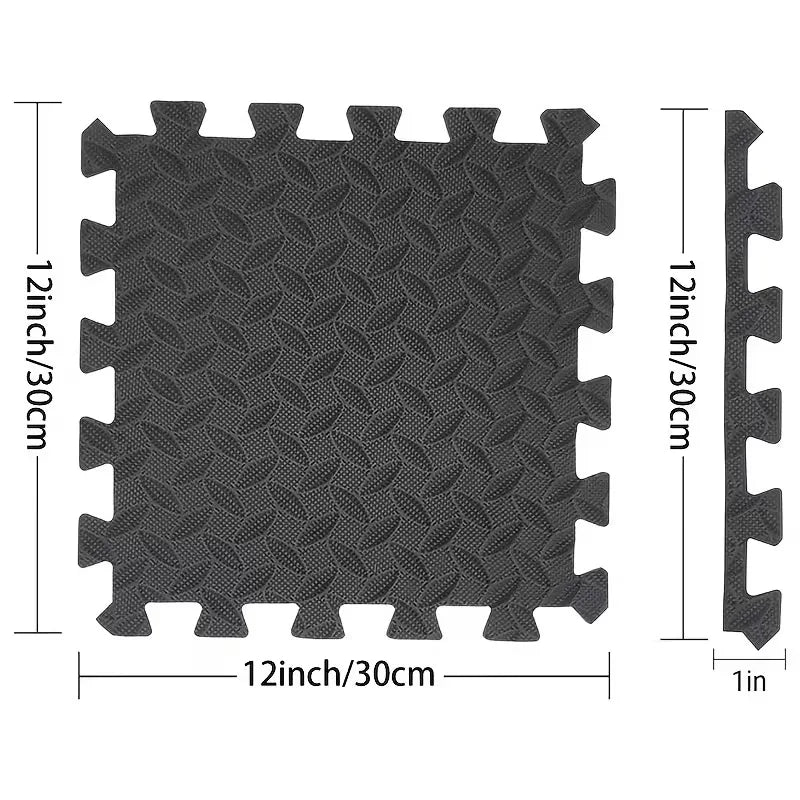 tapis sol noir texture géométrique moderne 10mm épaisseur pvc antidérapant 16 pièces