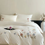 ensemble literie brodé fleurs blanc moderne 100 polyester pièces taies oreiller couvre lit housse