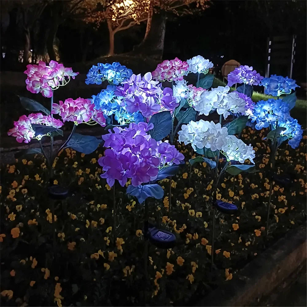 décoration extérieure fleurs artificielles solaires led bleu rose violet blanc moderne jardins allées