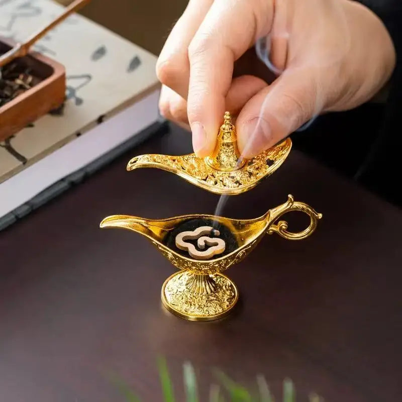 brûleur d'encens or lampe aladdin oriental décoration florale aromathérapie maison salon