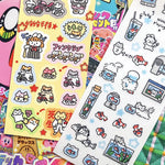 sticker kawaii animal mignon dessin animé rose blanc bleu vert gris noir adhésif personnages